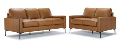 Arcadia Leather Sofa and Loveseat Set - Saddle