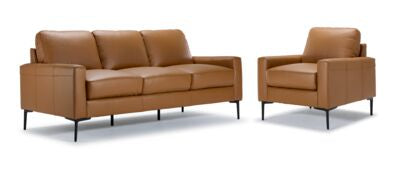 Arcadia Leather Sofa and Chair Set - Saddle