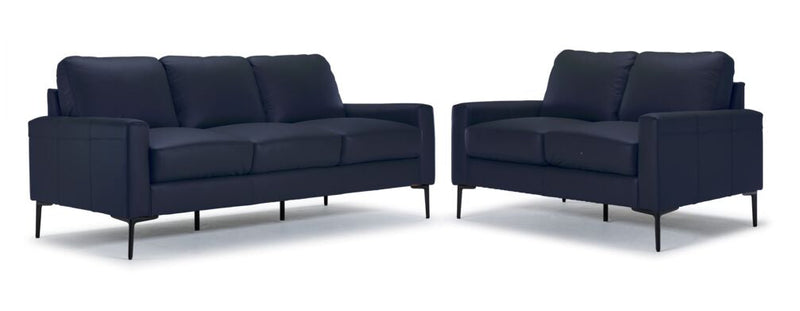 Arcadia Leather Sofa and Loveseat Set - Navy