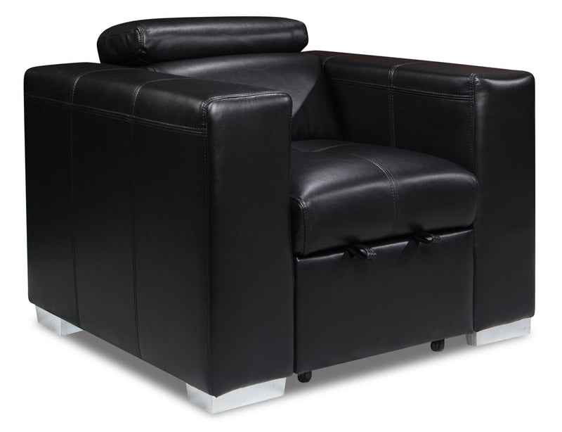 Drake Leather-Look Fabric Chair with Pull-Out Ottoman - Black