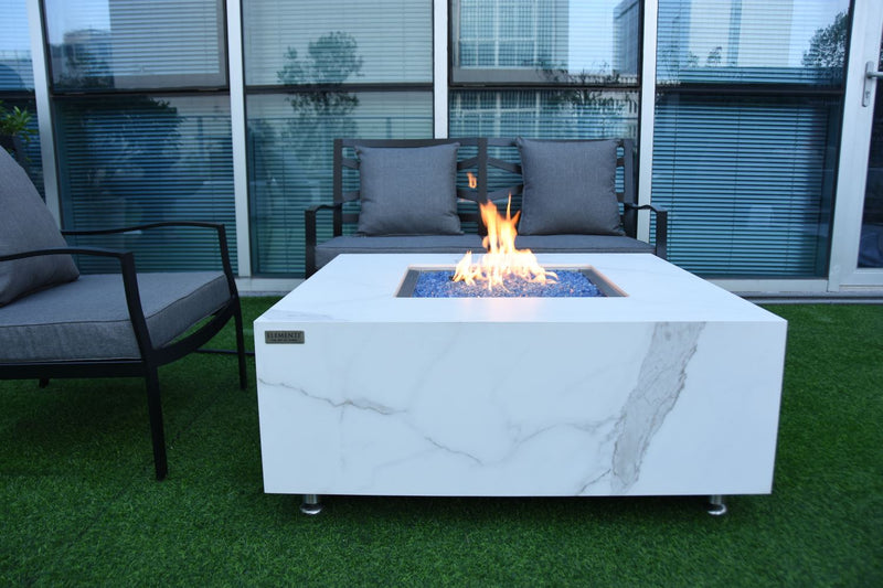 Tambora Marble Porcelain Fire Pit (Elementi) - White/Natural Gas