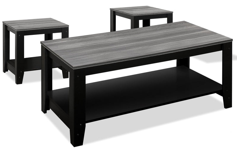 Valin 3-Piece Coffee and Two End Tables Package - Grey and Black