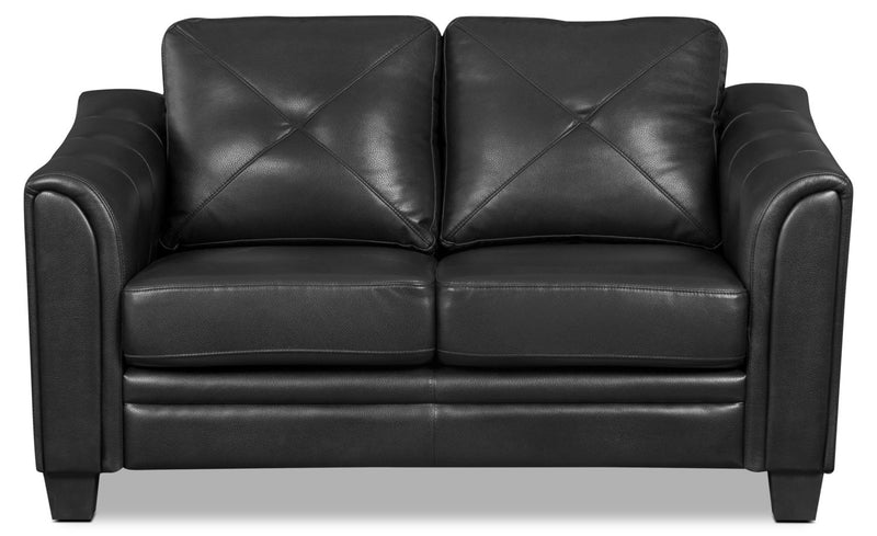 Henrick Leather-Look Fabric Loveseat - Black