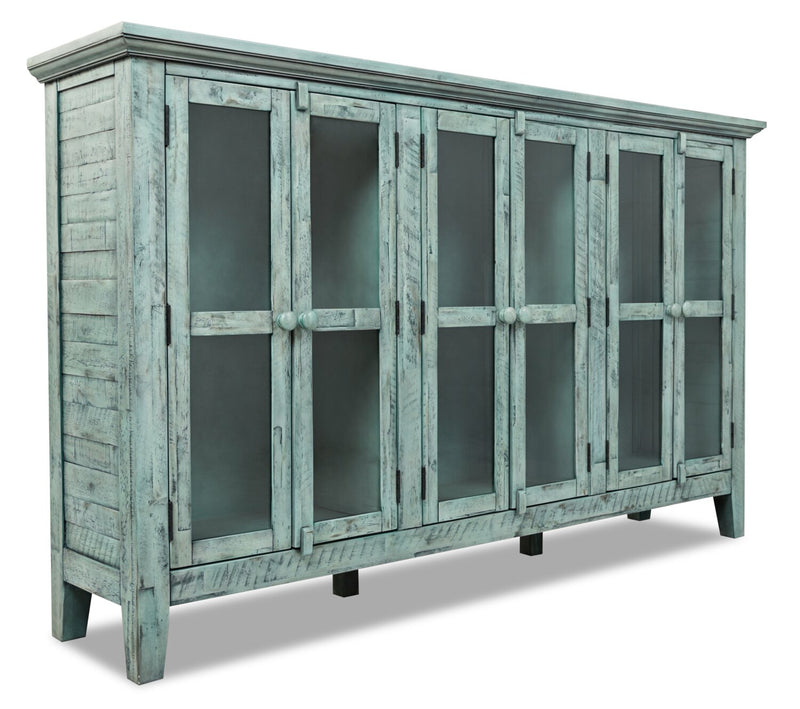 Rocco Blue Accent Cabinet – Large - Rustic style Accent Cabinet in Vintage blue with green and grey undertones Acacia