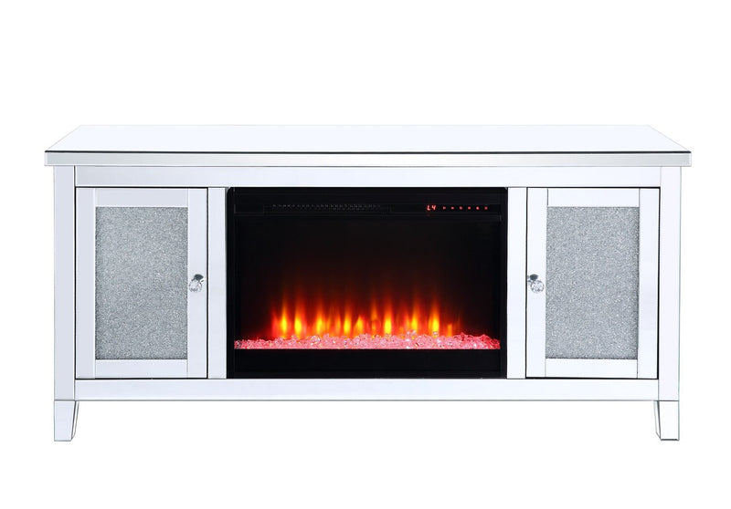 Margo Glam Fireplace - Glam style Electric Fireplace in Silver Glass, Medium Density Fibreboard (MDF)