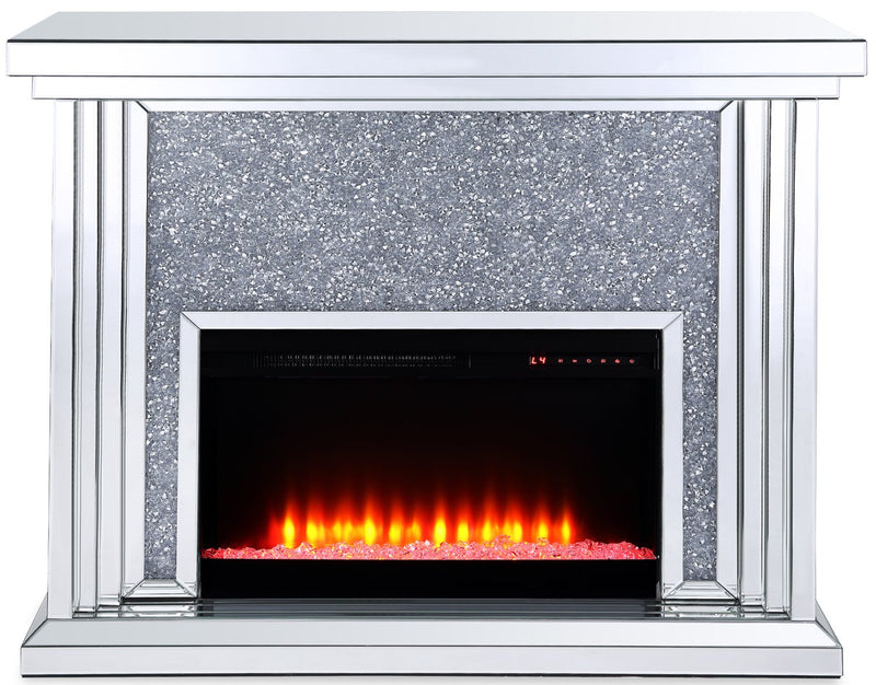 Flint Glam Fireplace - Glam style Electric Fireplace in Black, Glass, Silver Medium Density Fibreboard (MDF)
