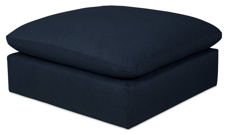 Dalyn Linen-Look Fabric Ottoman - Navy