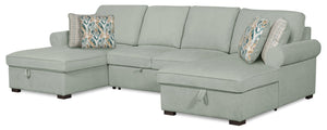 Valley 3-Piece Chenille Sleeper Sectional - Seafoam