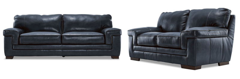 Colton Genuine Leather Sofa and Loveseat Set - Cobalt