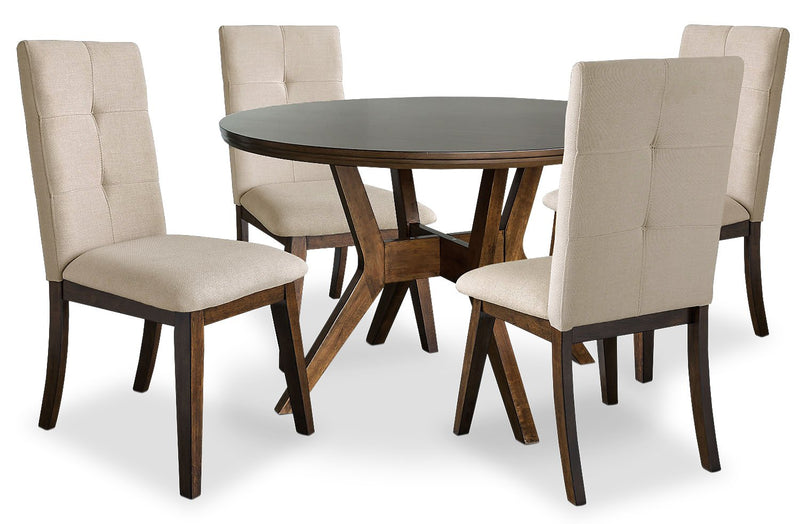 Argyle 5-Piece Round Dining Set - Beige