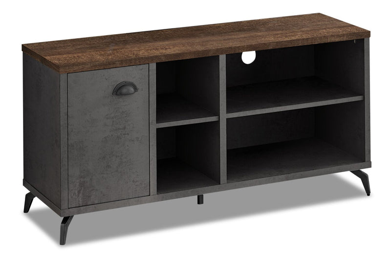Grey concrete-look and brown reclaimed wood-look top